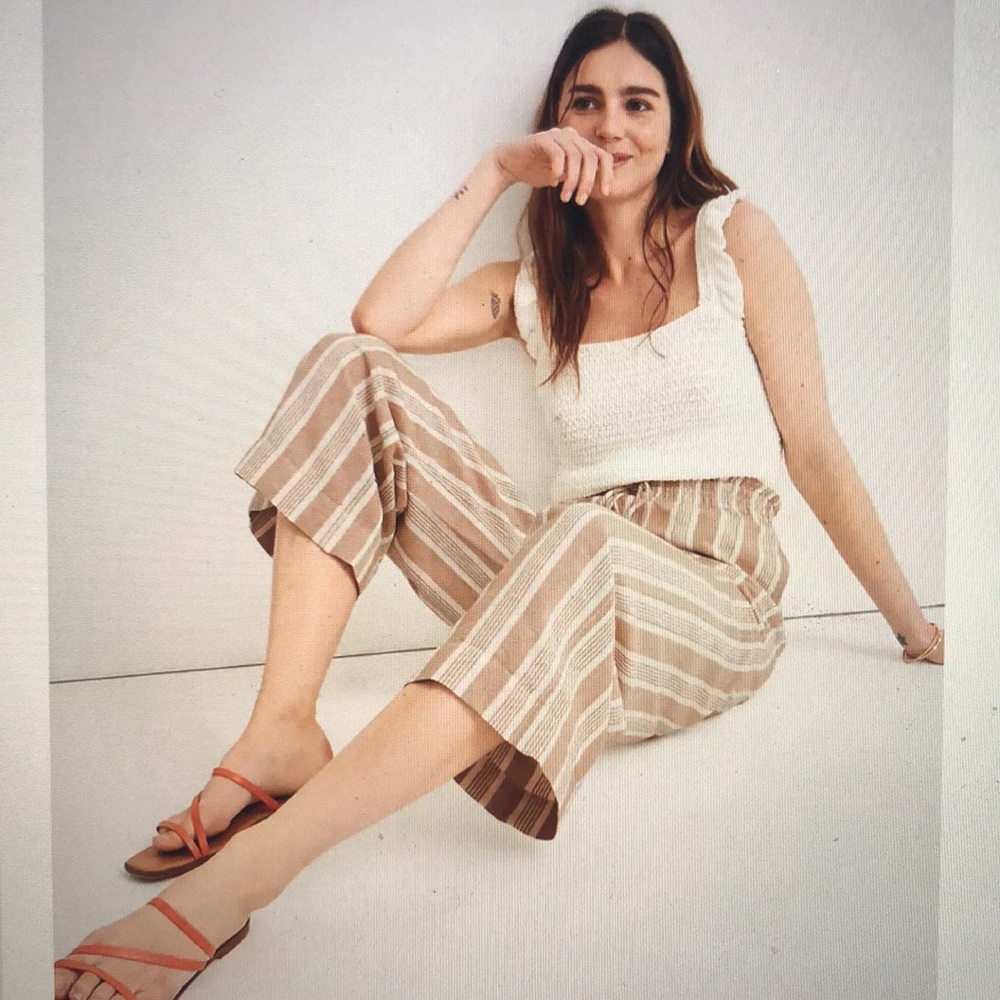 Madewell Smocked Huston Pull On Cropped Stripe Pants